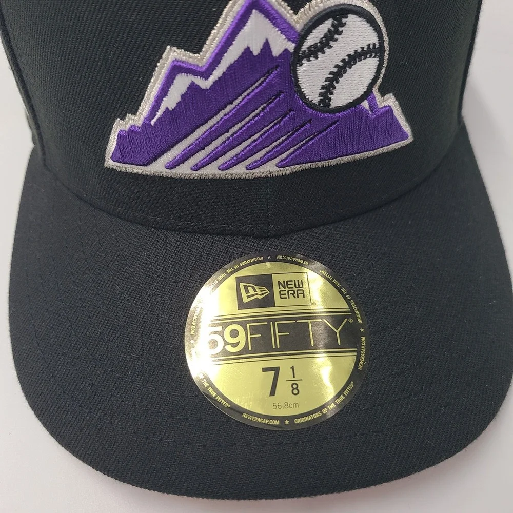 Colorado Rockies Hat Fitted 7 1/8 New Era 59Fifty Black 25th Anniversary Patch‎